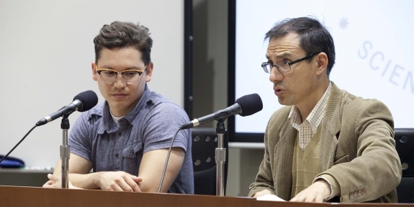 César Nieri y Selenco Vega, coordinadores de los talleres de Narrativa y Poesía, respectivamente.